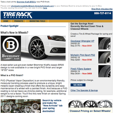Tire Rack Wholesale: Early Summer Email