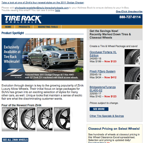 Tire Rack Wholesale: Late Summer Email